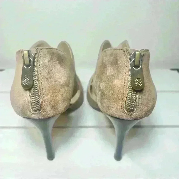 Adrienne Vittadini Tan Suede Gerlinda Open Toe Cutout Heels Size 8 M - Picture 7 of 11